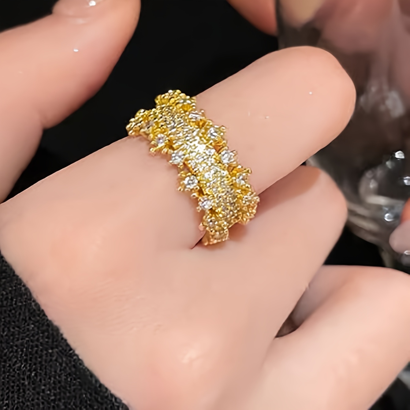 5pcs High-End Exaggerated Composite Cubic Zirconia Rings, Trendy Style